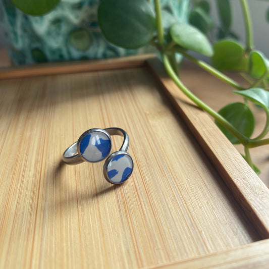 Blue And White Terrazzo Double Ring