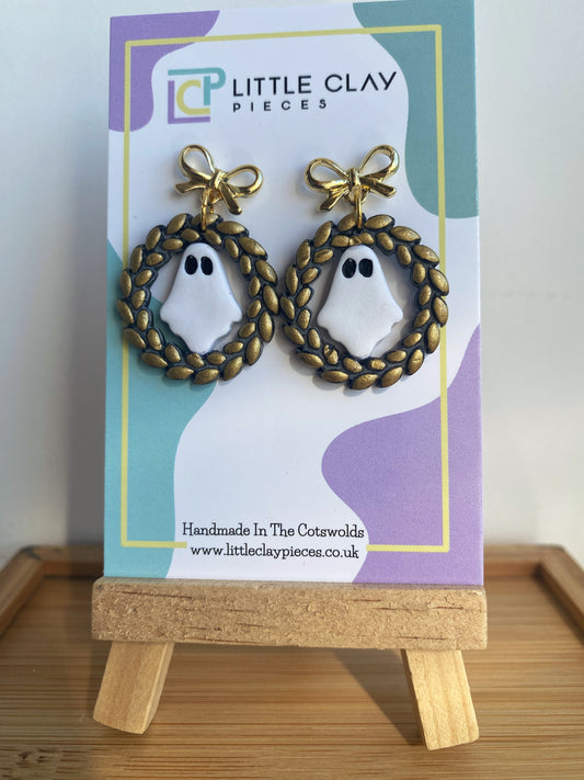 Ghost Wreath Bow Earrings