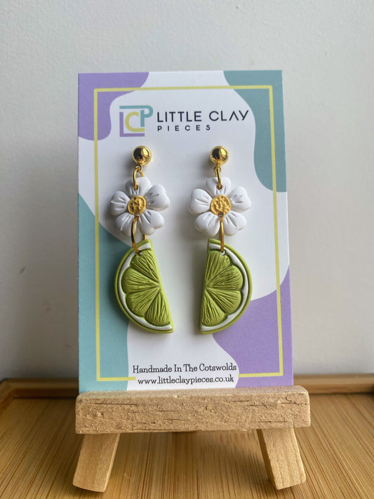 Flower Lime Ball Post Earrings
