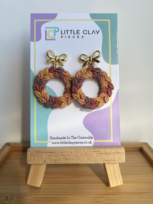 Autumn Leaves Wreath Bow Earrings