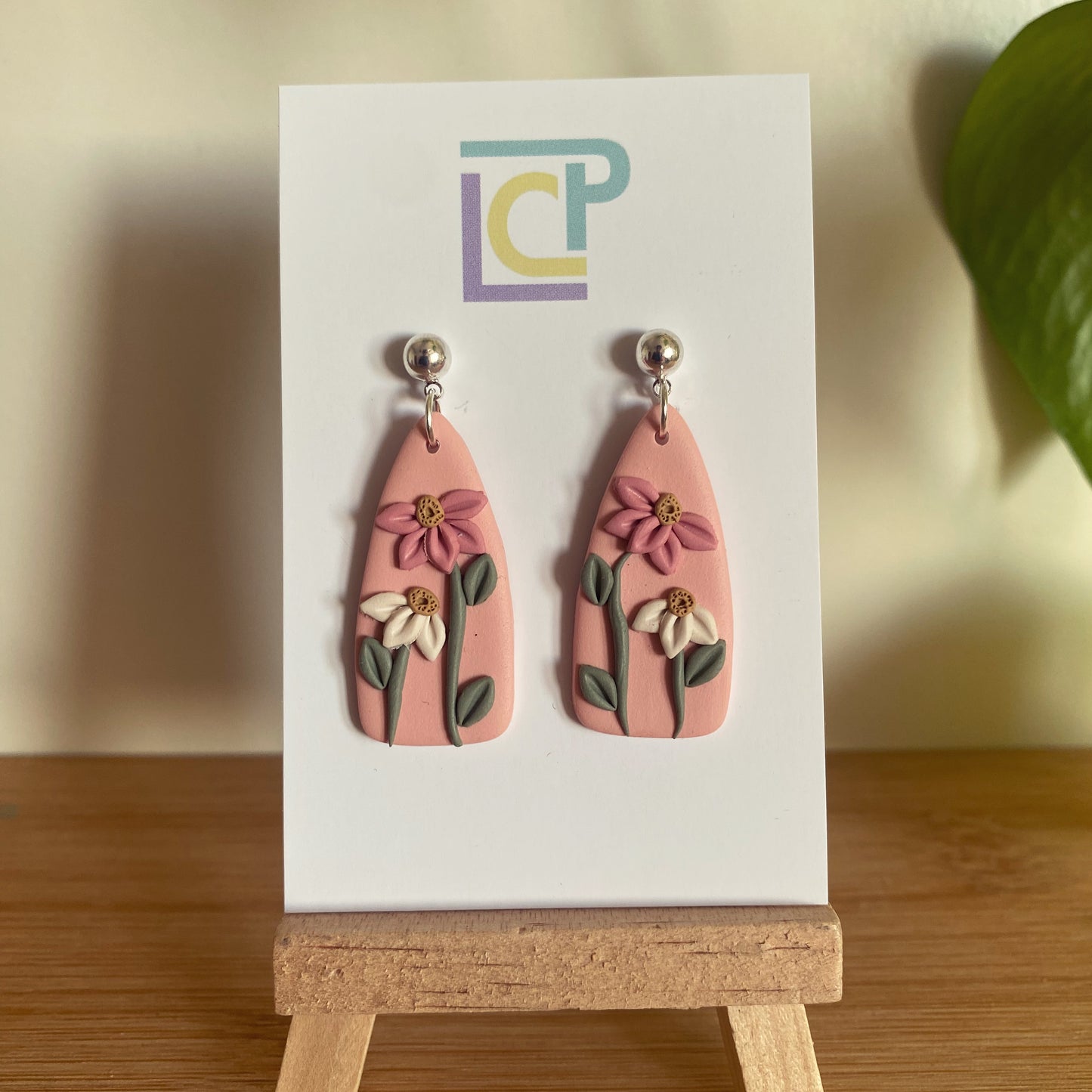 Pink Daisy Dagger Ball Post Earrings