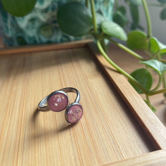 Pink And Silver Foil Double Ring
