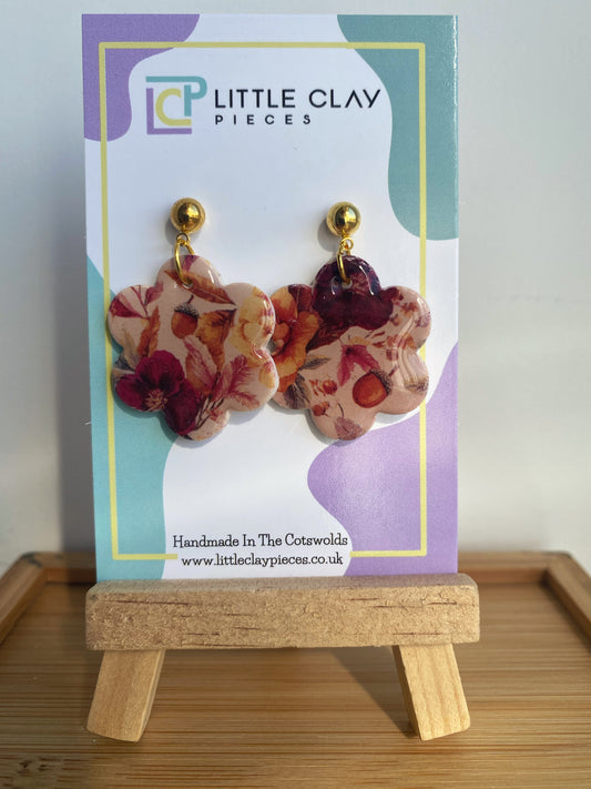 Autumn Floral Print Flower Earrings