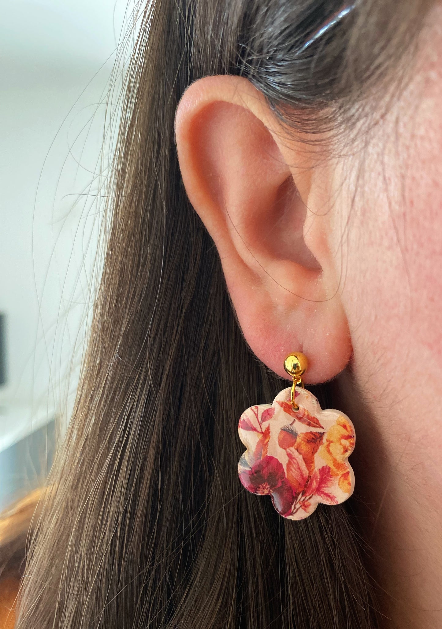 Autumn Floral Print Flower Earrings