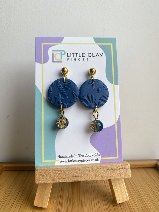 Seashell Print Dangle Ball Post Earrings