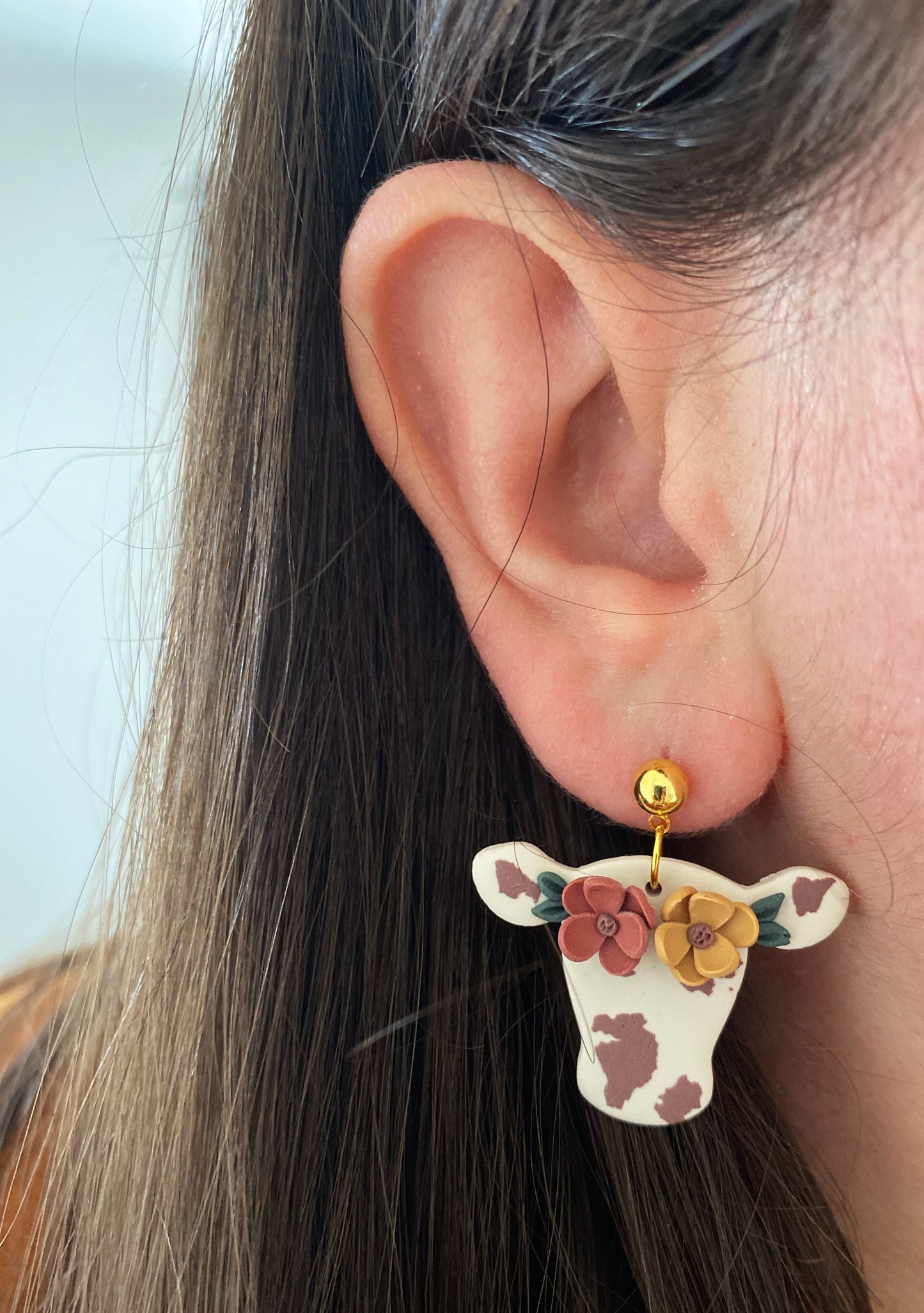 Autumn Floral Cow Ball Post Earrings