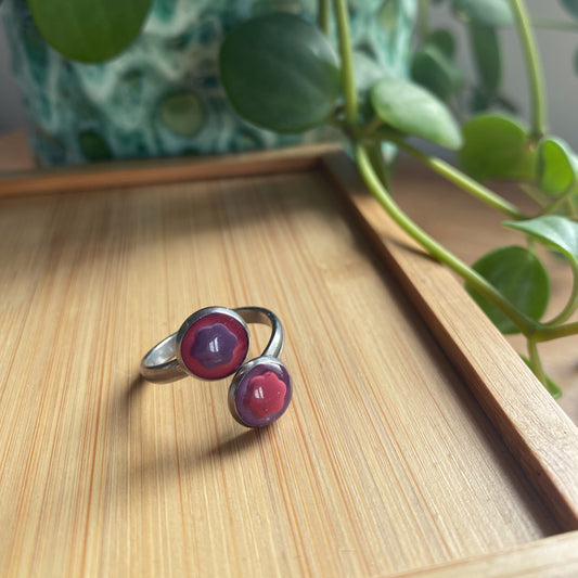 Pink And Purple Flower Double Ring