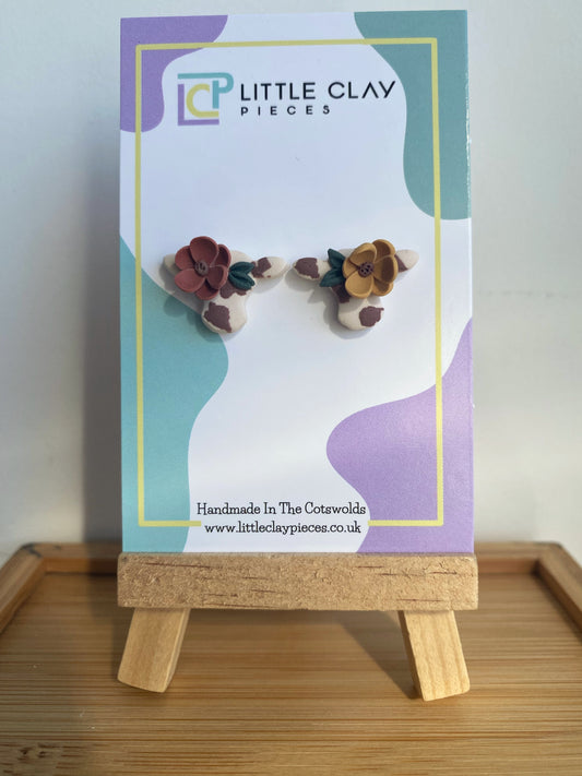 Autumn Floral Cow Studs