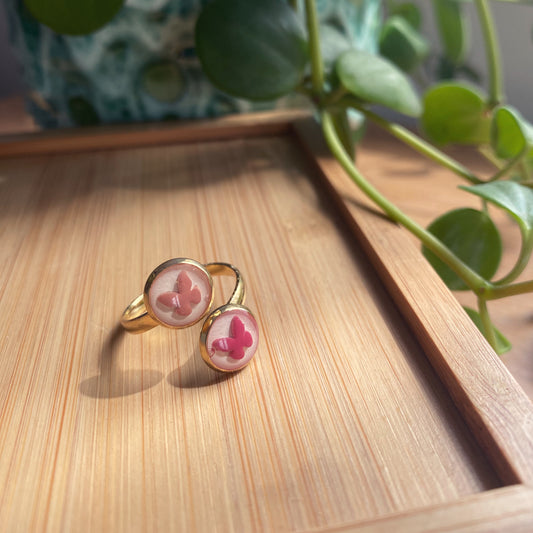 Pink Butterfly Double Ring