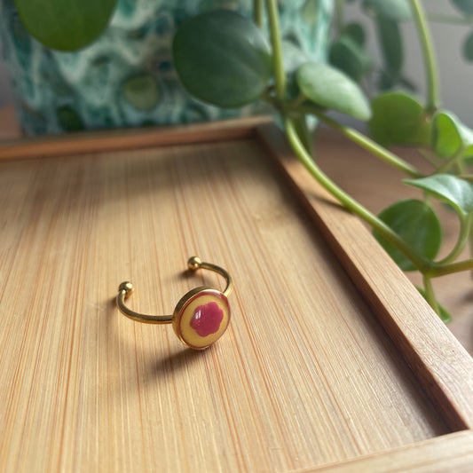 Yellow And Pink Flower Double Ring