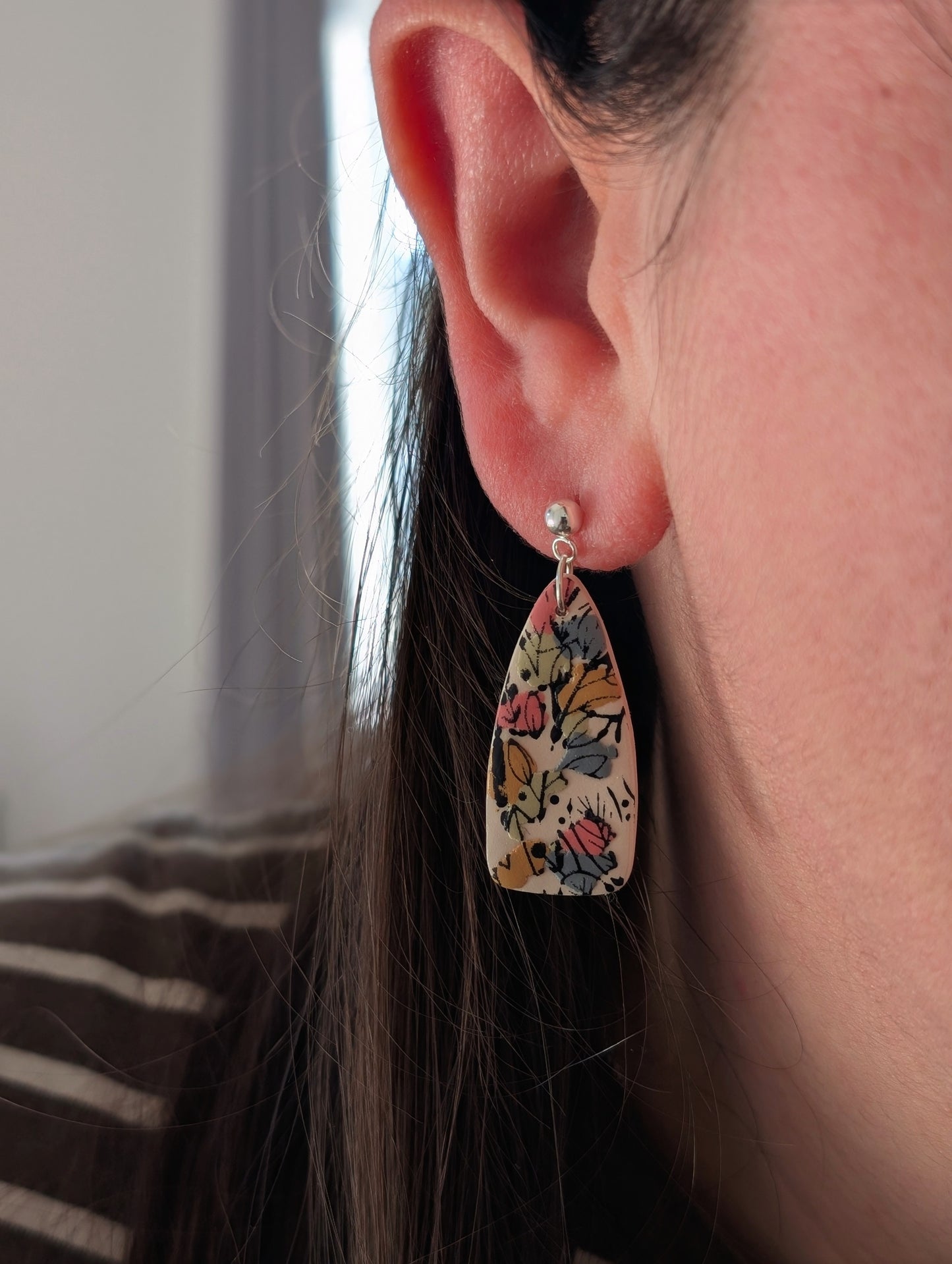 Terrazzo Leaf Print Dagger Ball Post Earrings