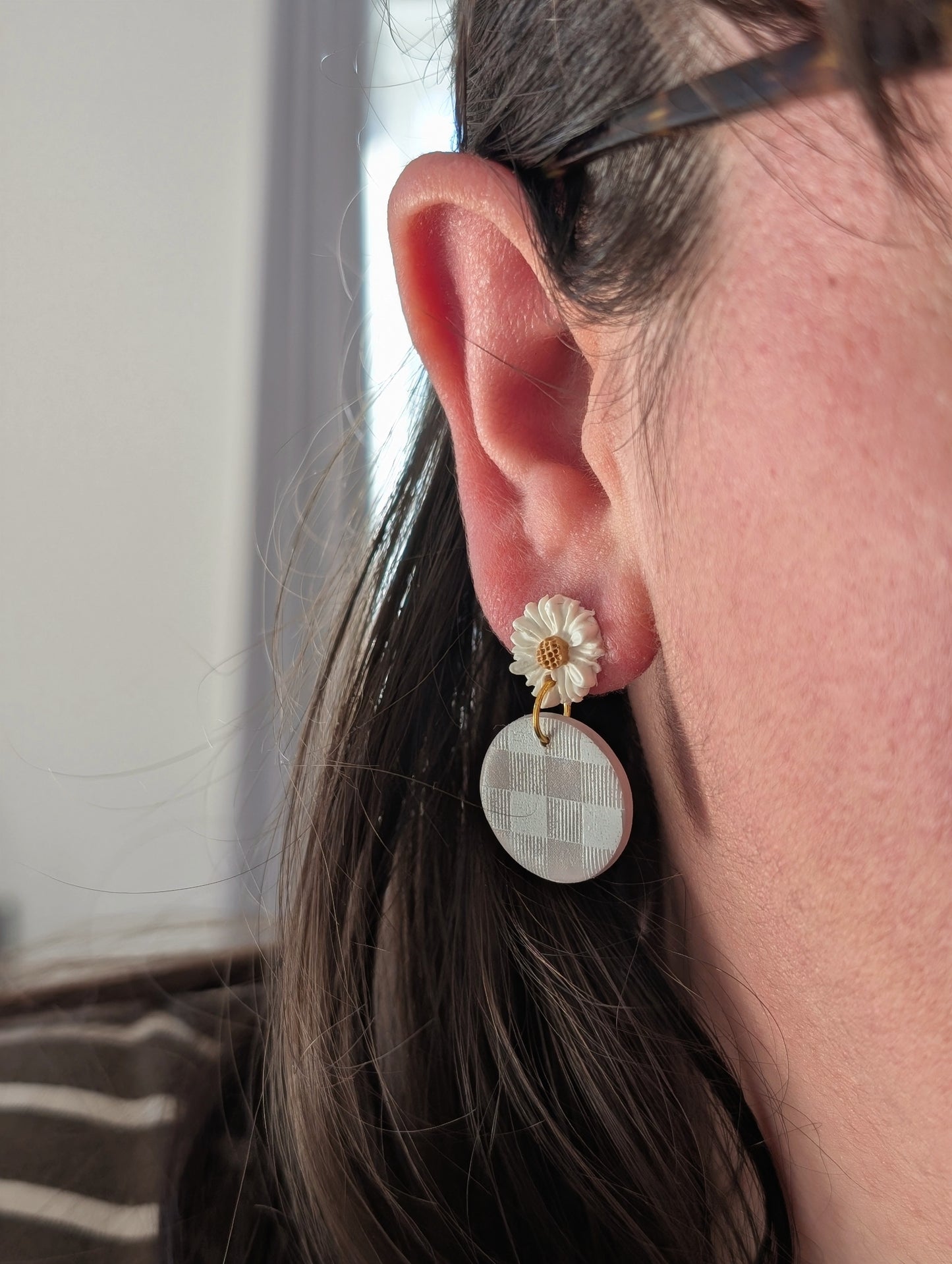Gingham Daisy Earrings