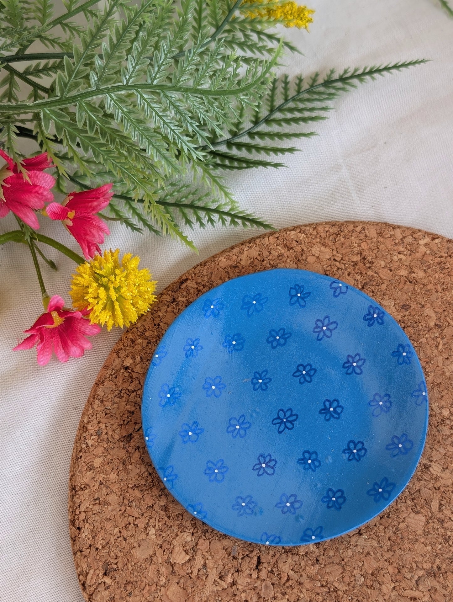 Royal Blue Flower Trinket Tray