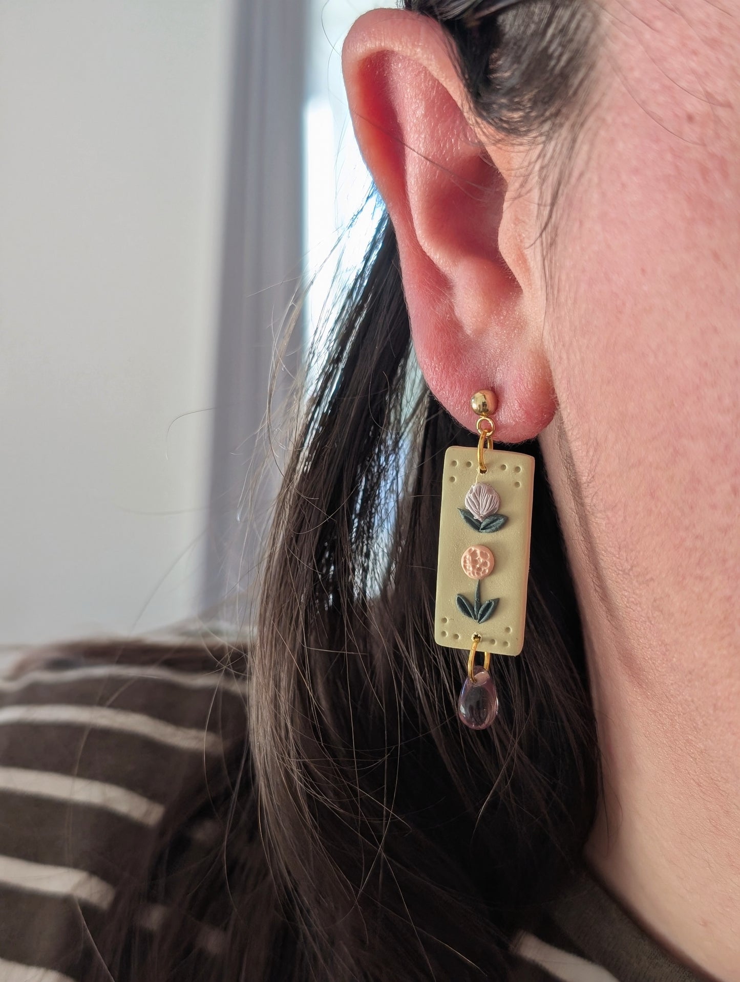 Spring Flower Duo Drop Ball Post Earrings