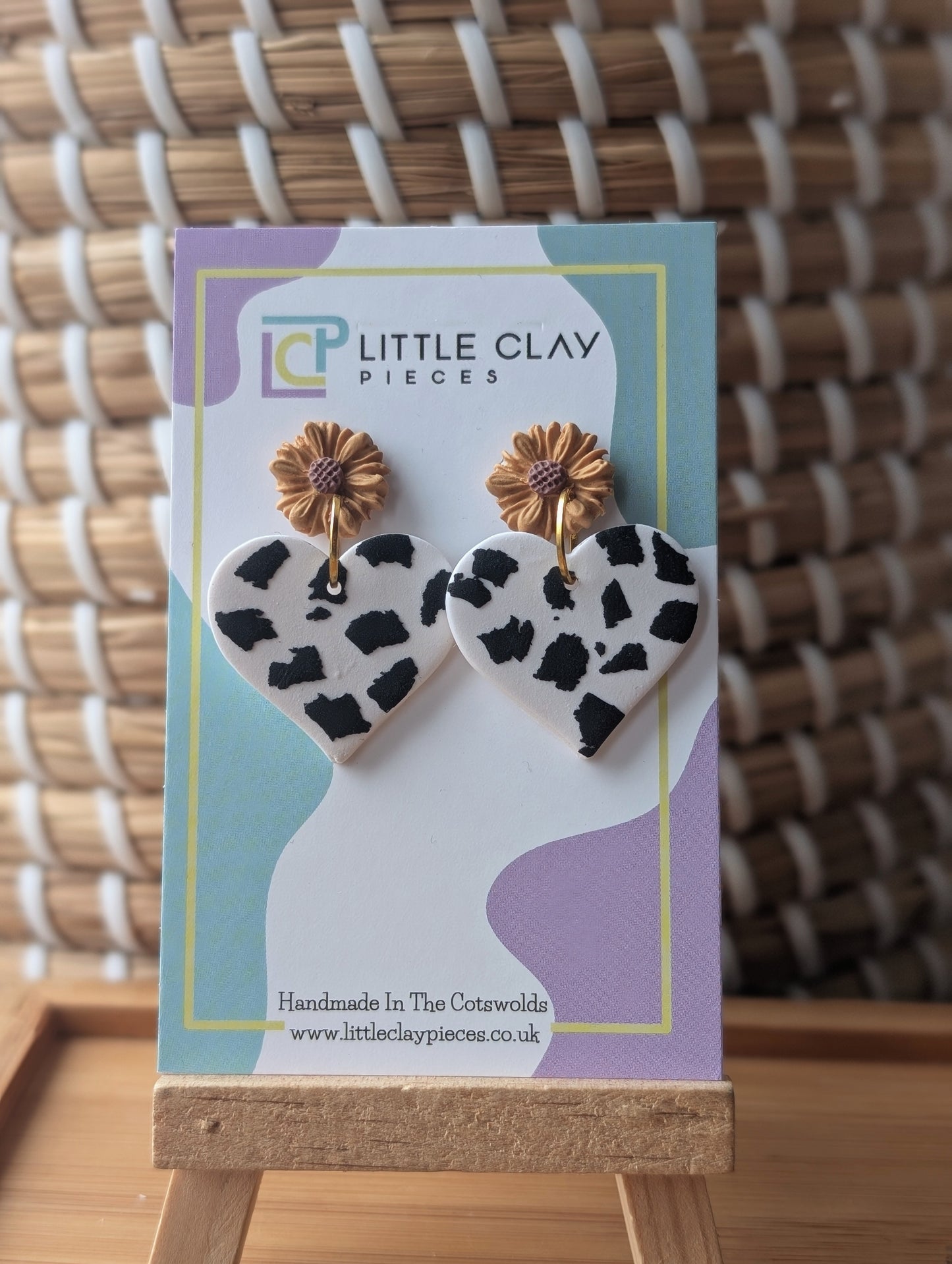 Sunflower Cow Print Dangle Earrings