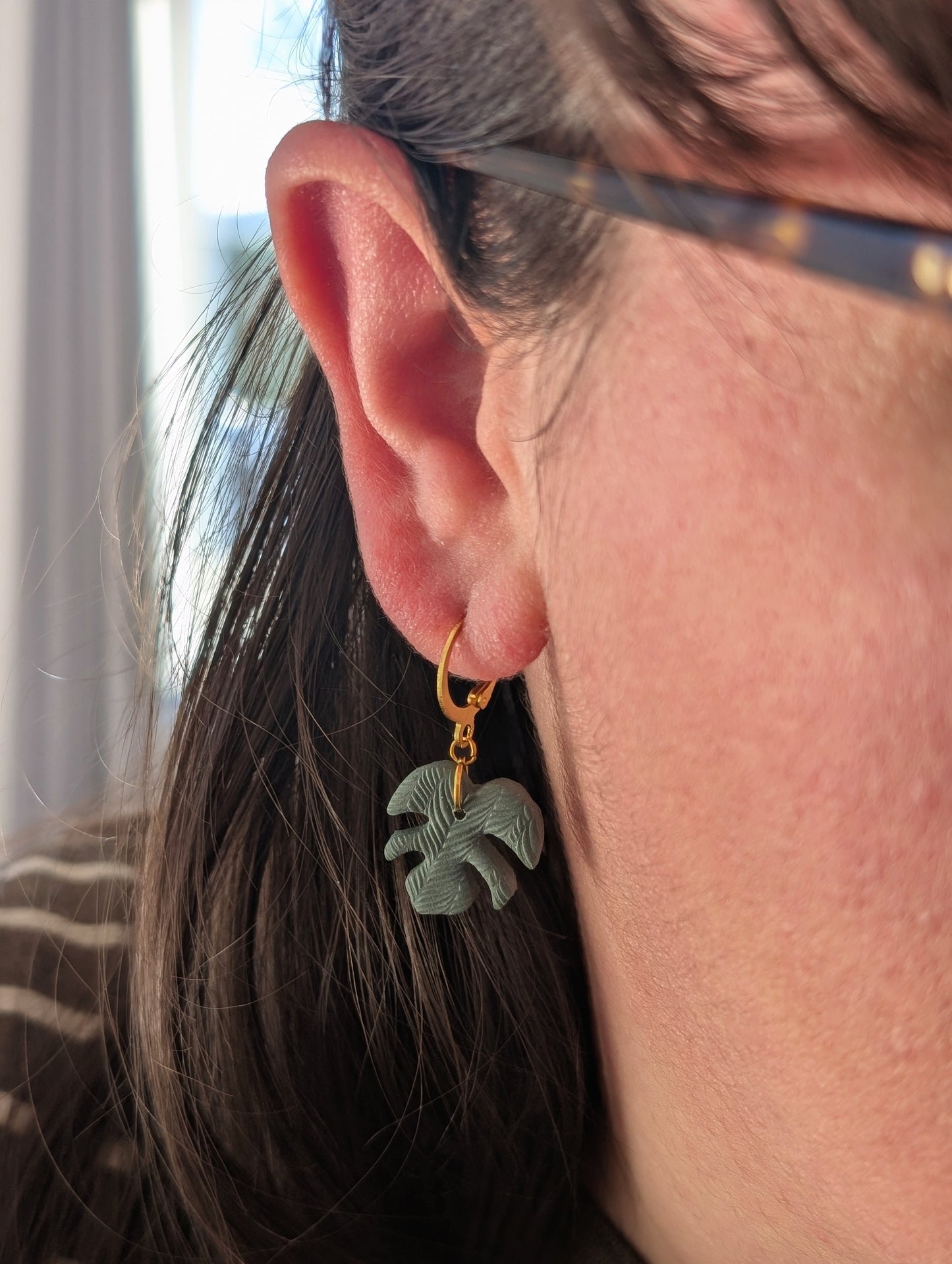 Monstera Leaf Huggie Hoops