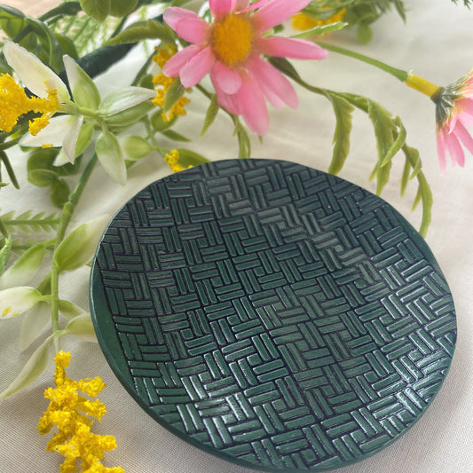 Green Block Textured Circle Tray
