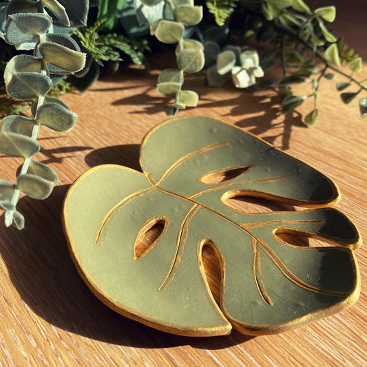 Gold Edge Monstera Leaf Trinket Tray