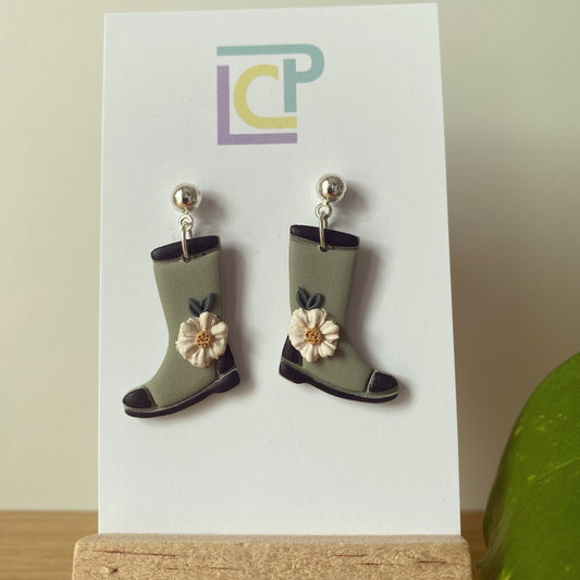 Floral Wellies Ball Post Earrings