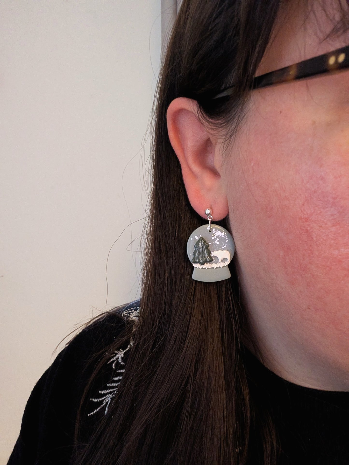 Snowy Scene Globe Ball Post Earrings