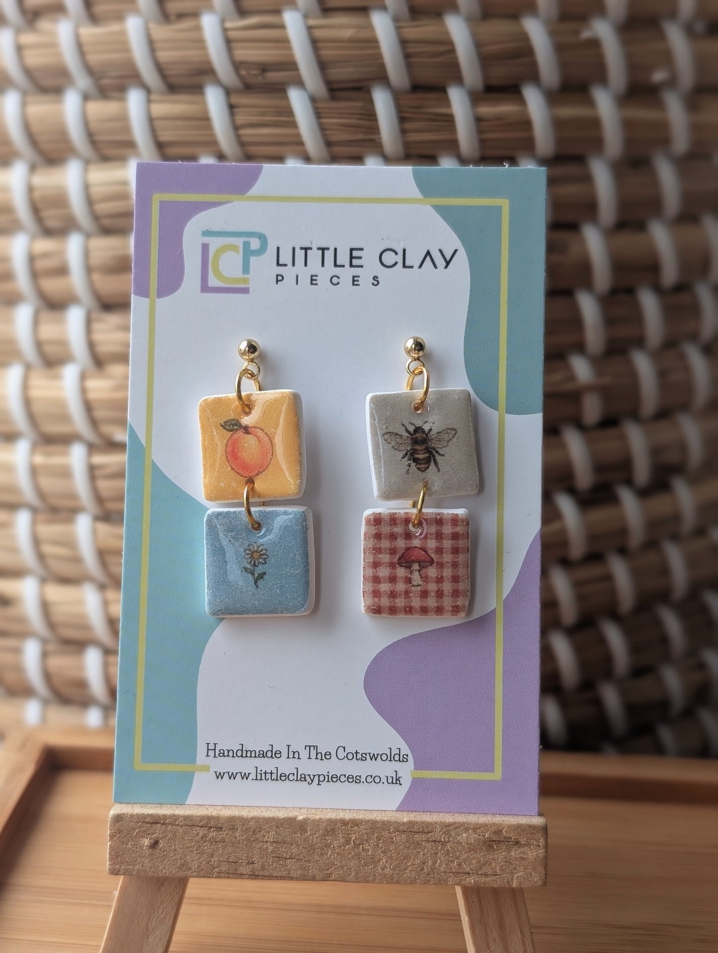 Mismatched Tile Ball Post Earrings