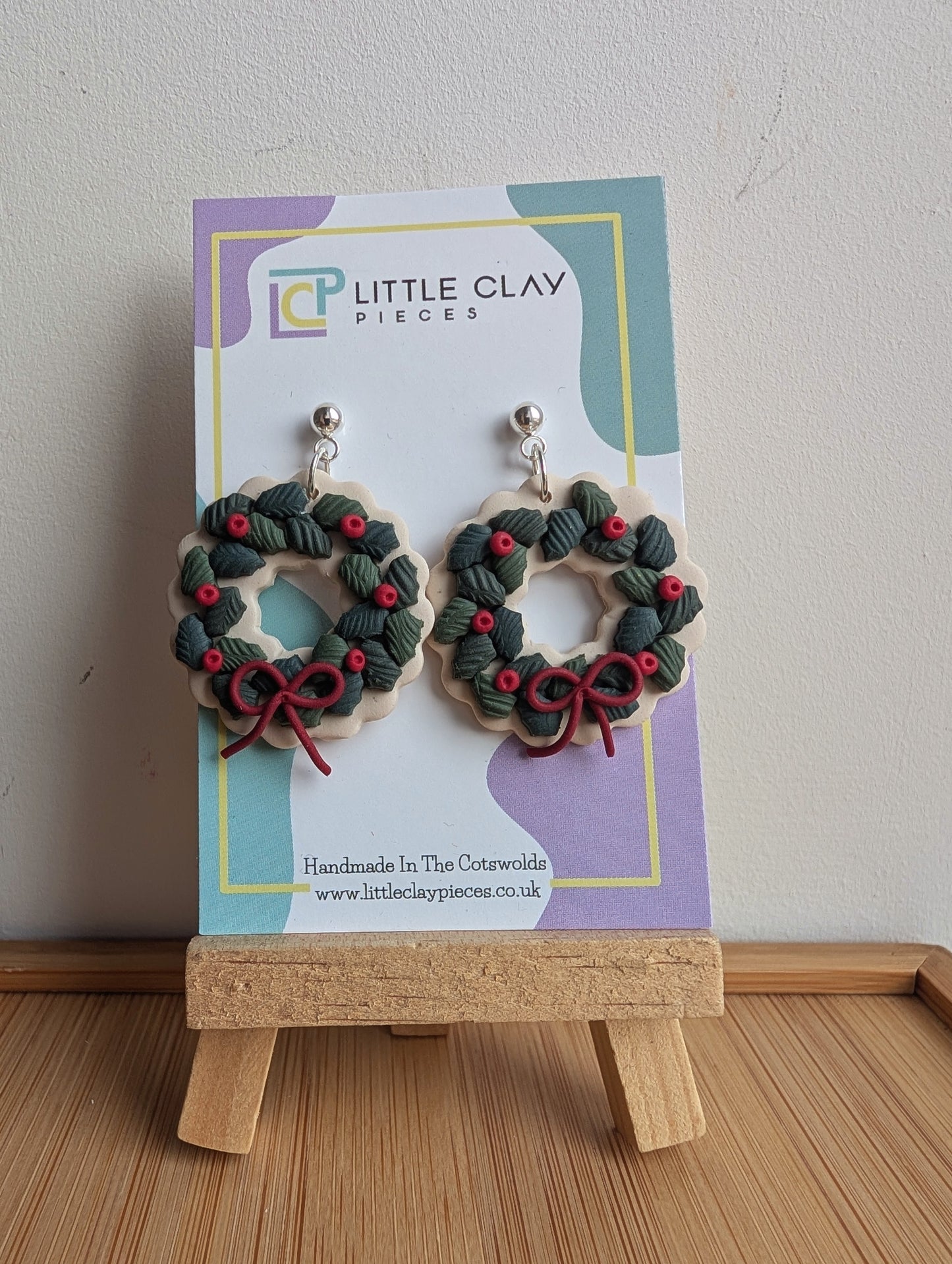 Holly Wreath Ball Post Earrings