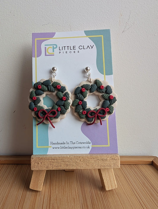 Holly Wreath Ball Post Earrings