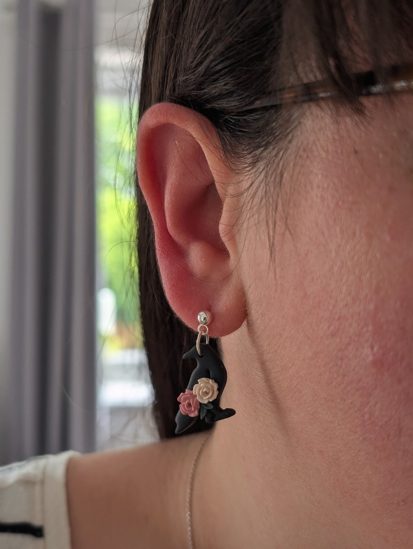 Floral Raven Ball Post Earrings