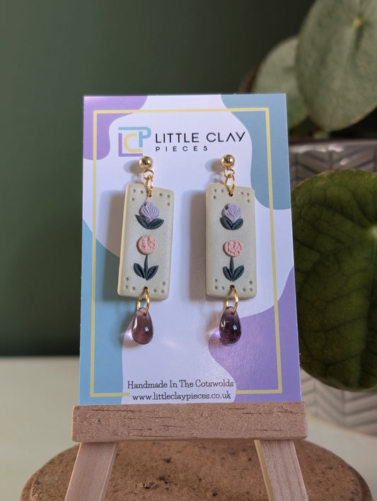 Spring Flower Duo Drop Ball Post Earrings