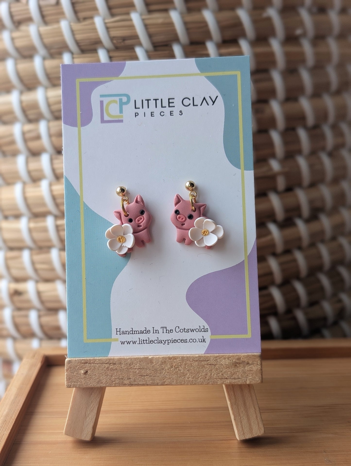 Floral Pig Ball Post Earrings
