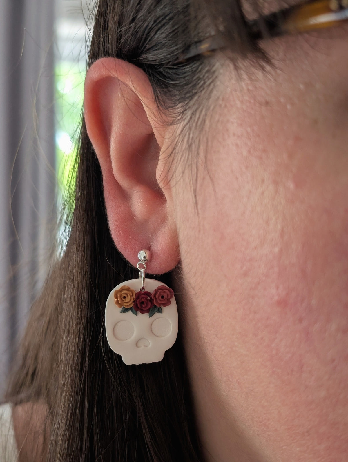 Floral Skull Ball Post Earrings