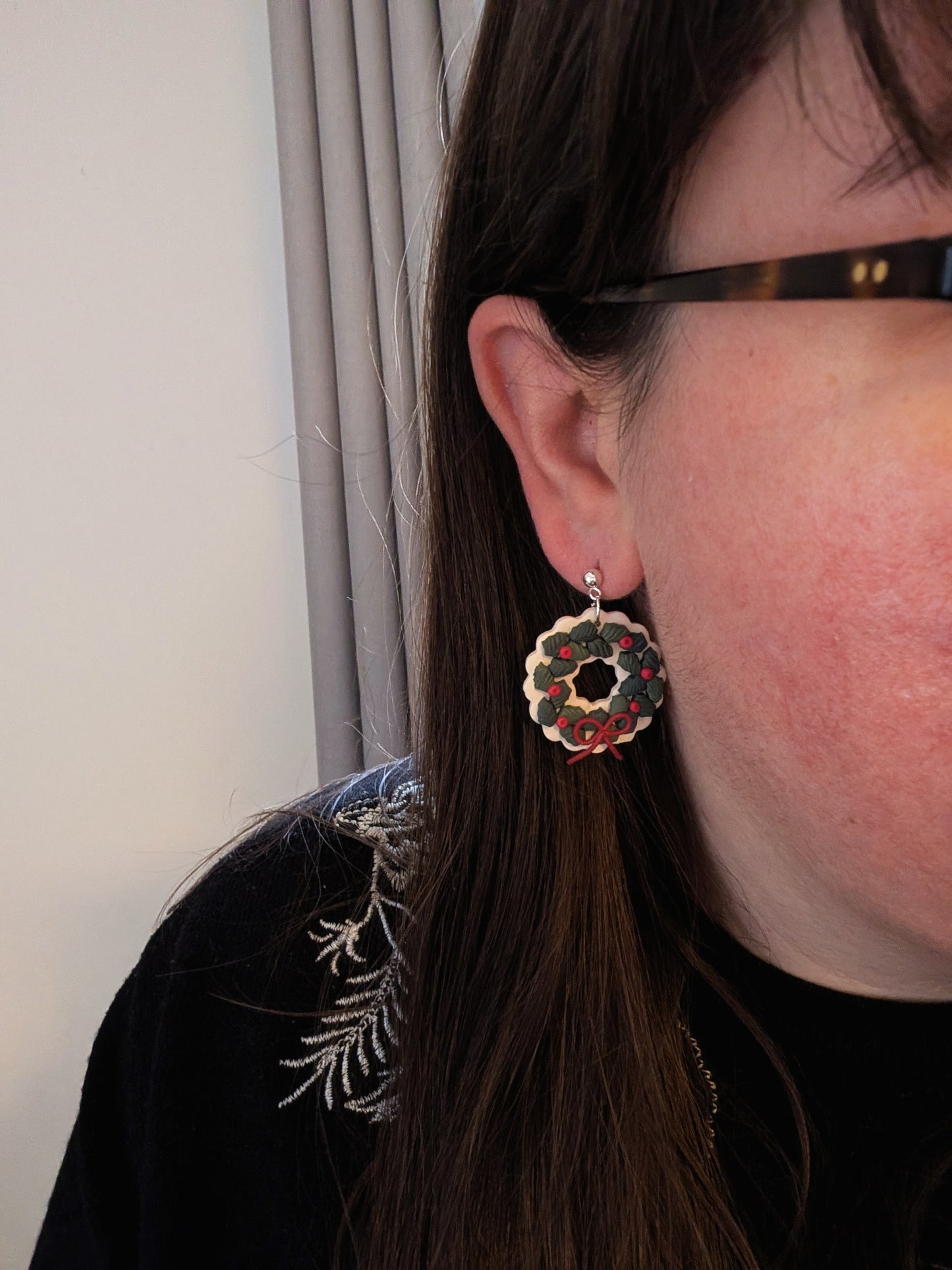 Holly Wreath Ball Post Earrings