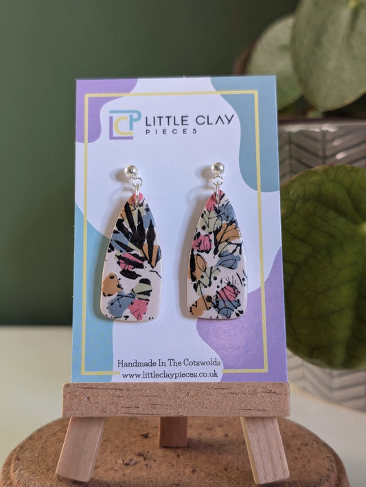 Terrazzo Leaf Print Dagger Ball Post Earrings
