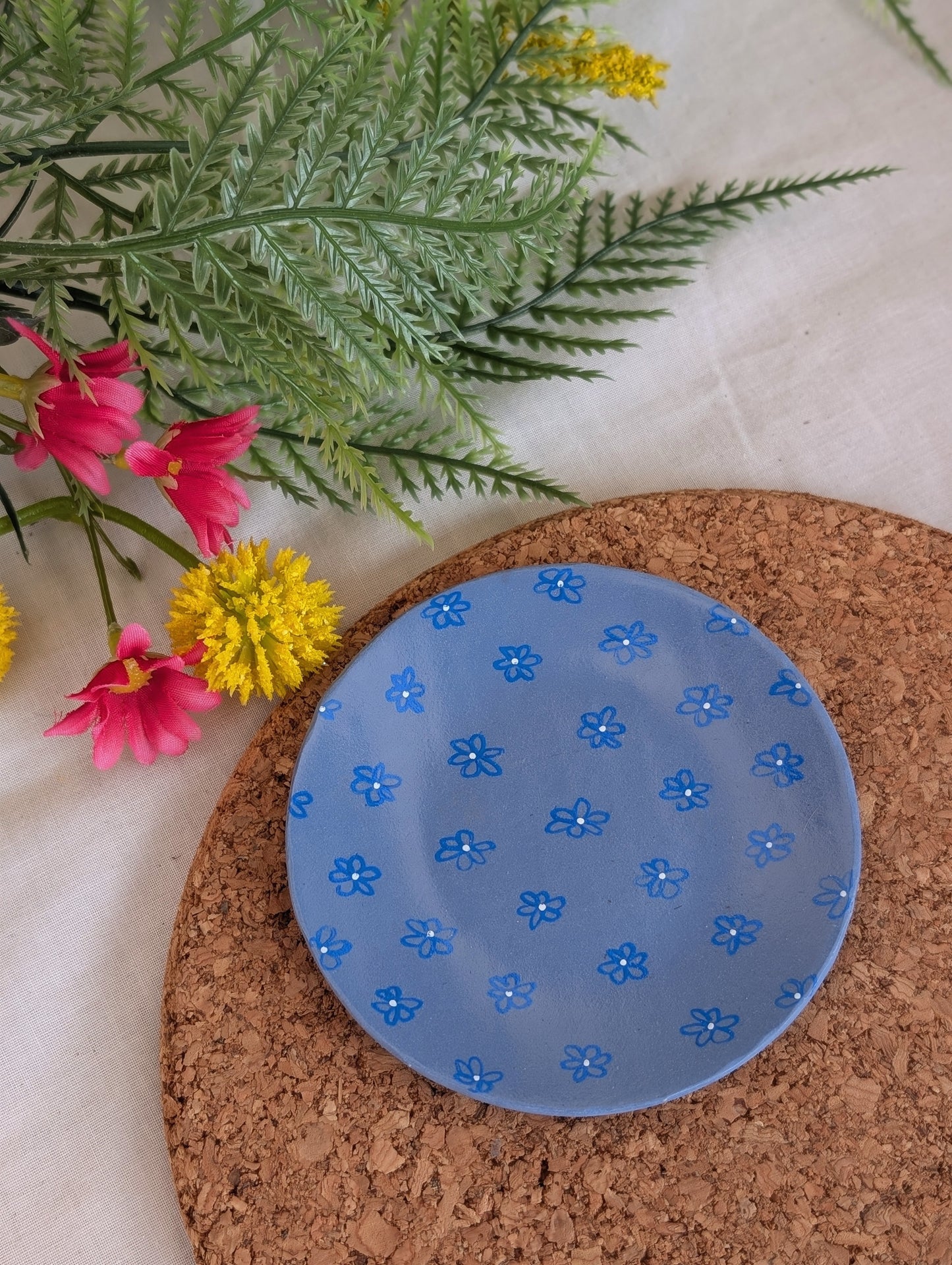 Light Blue Flower Trinket Tray