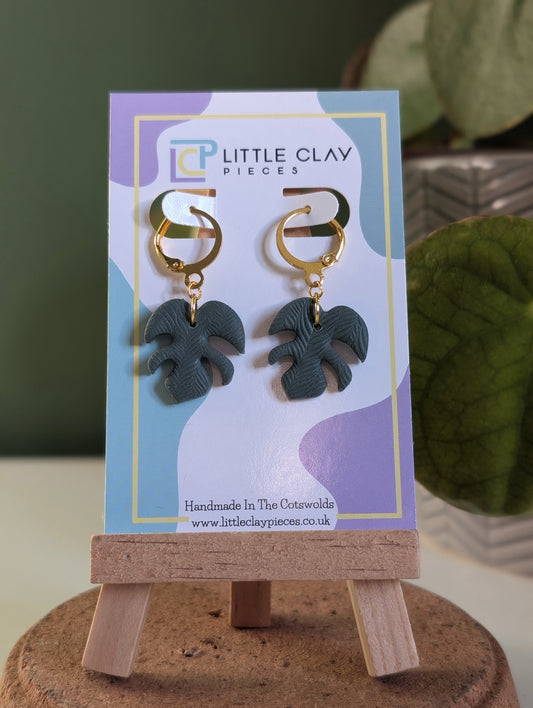 Monstera Leaf Huggie Hoops