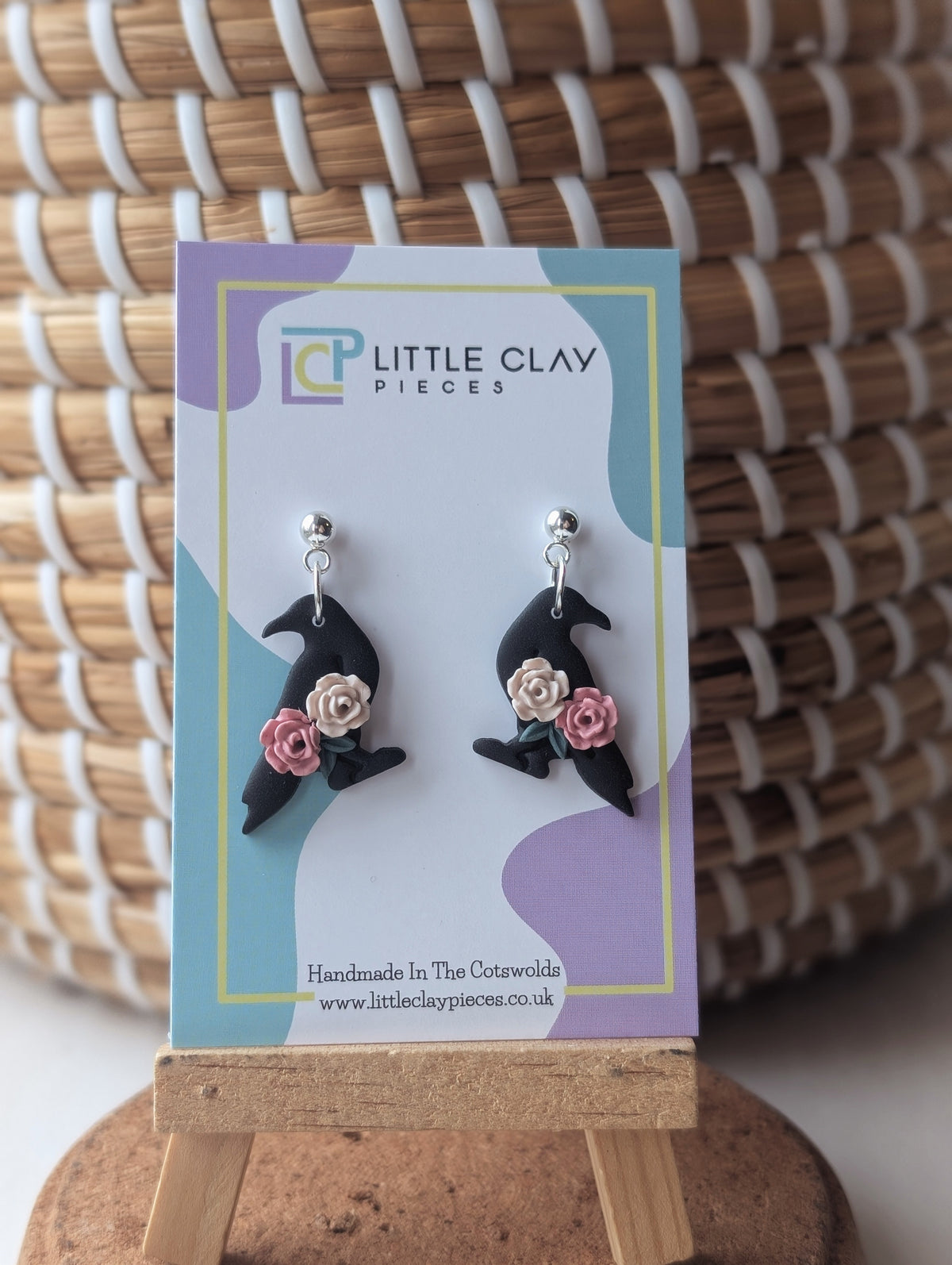 Floral Raven Ball Post Earrings