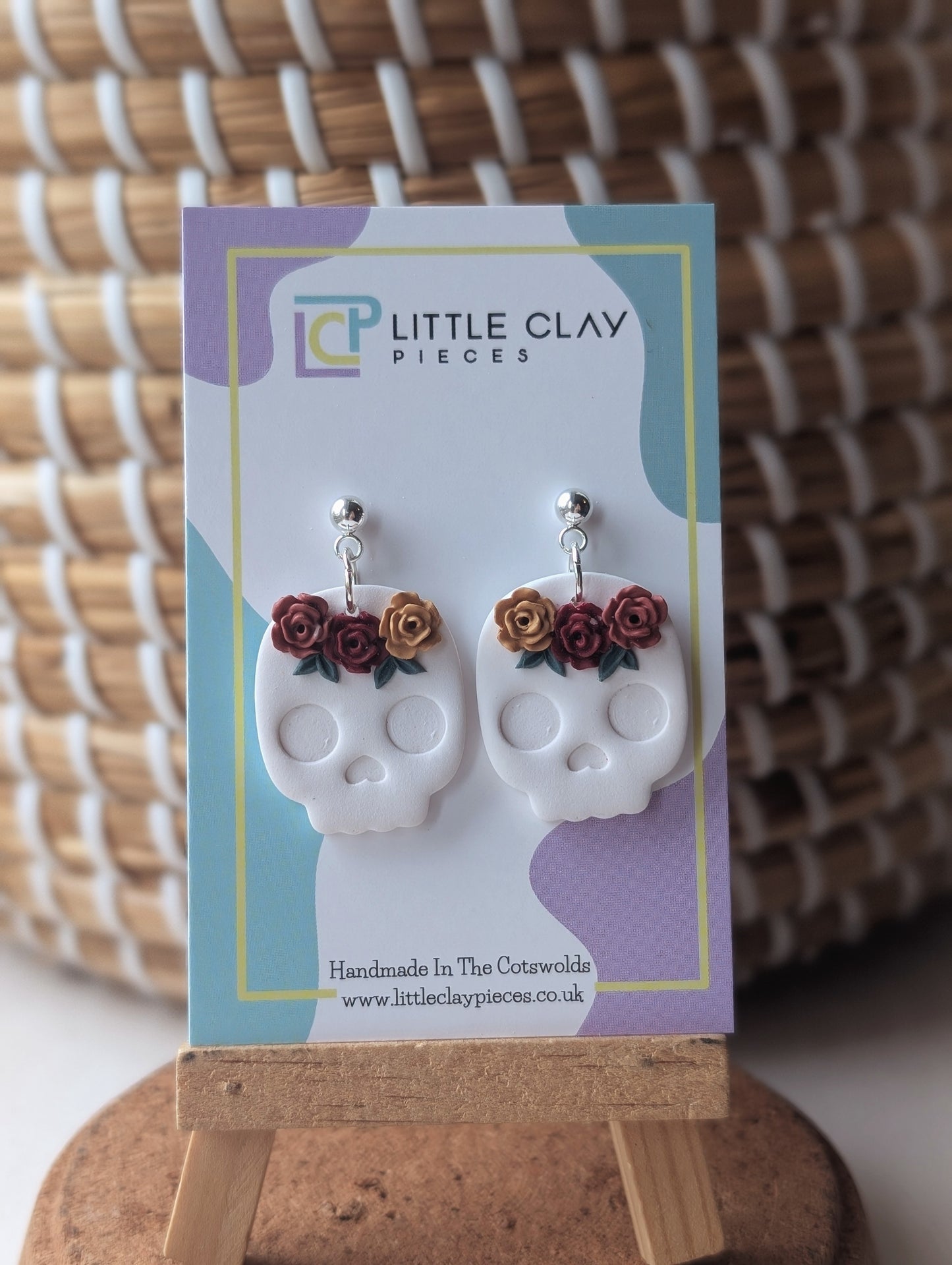 Floral Skull Ball Post Earrings