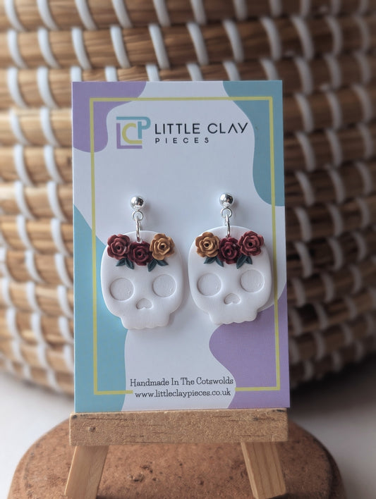 Floral Skull Ball Post Earrings
